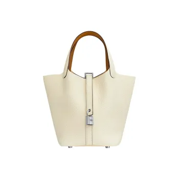 HERMES Picotin Lock Taurillon Clemence Leather Basket Bag, Bucket Bag, Handbag 18 Women's Milk White