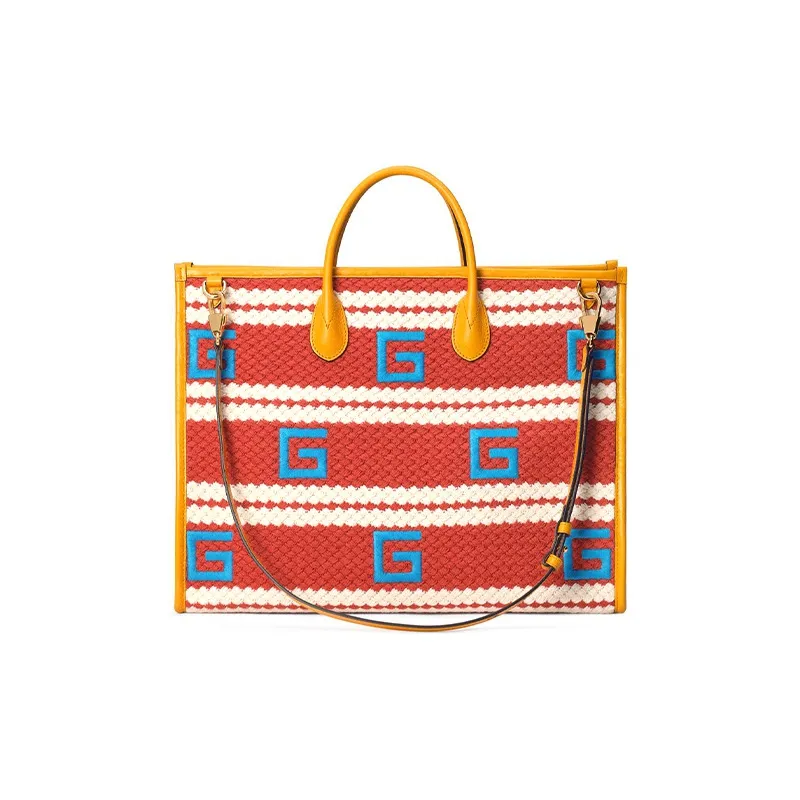 GUCCI Fabric With Leather Tote, Shoulder Bag, Crossbody Bag, Handbag Women's Orange, Yellow-2