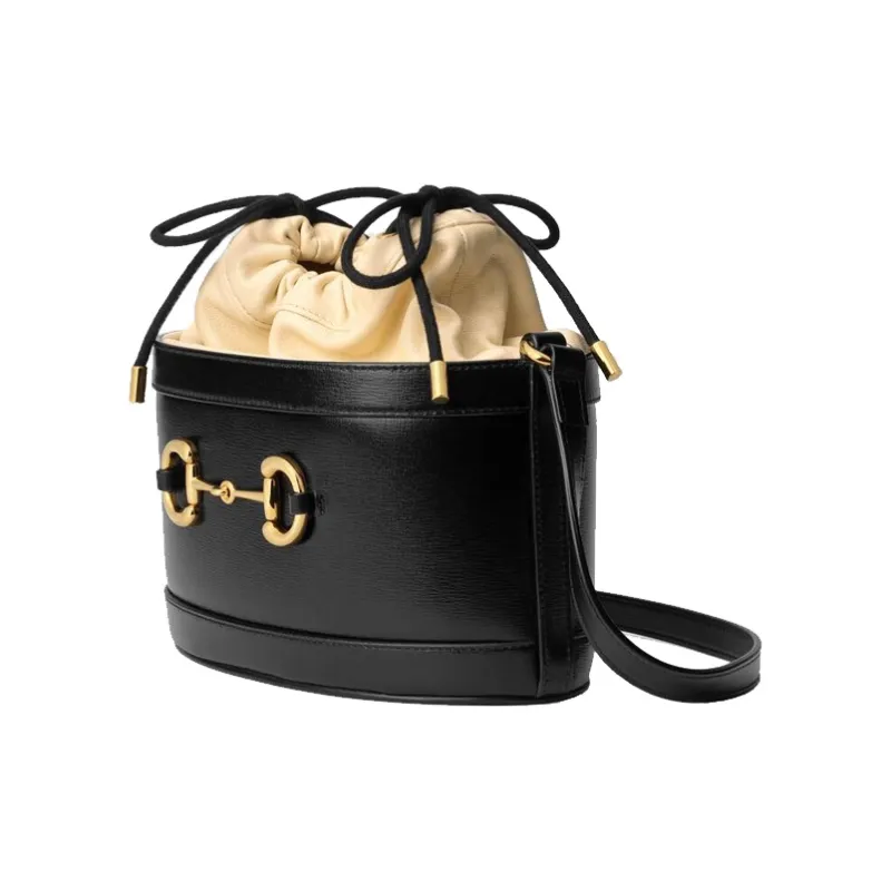 GUCCI Horsebit 1955 Leather Bucket Bags Shoulder Bag Crossbody Bag Women's Black/Beige-1