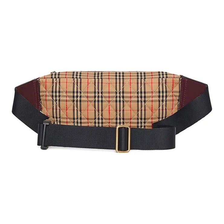 Burberry Cow Leather Crossbody Backpack Fanny Pack Large Size Men's Red Plaid-2