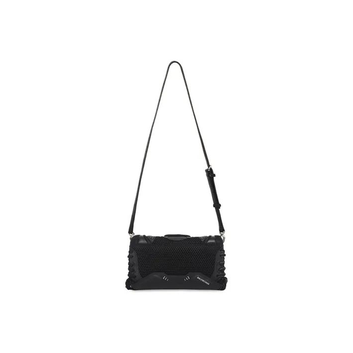Balenciaga Calfskin With Canvas Lace-Up Cell Phone Pouch Shoulder Bag Crossbody Bag Medium Size Women's Black-2