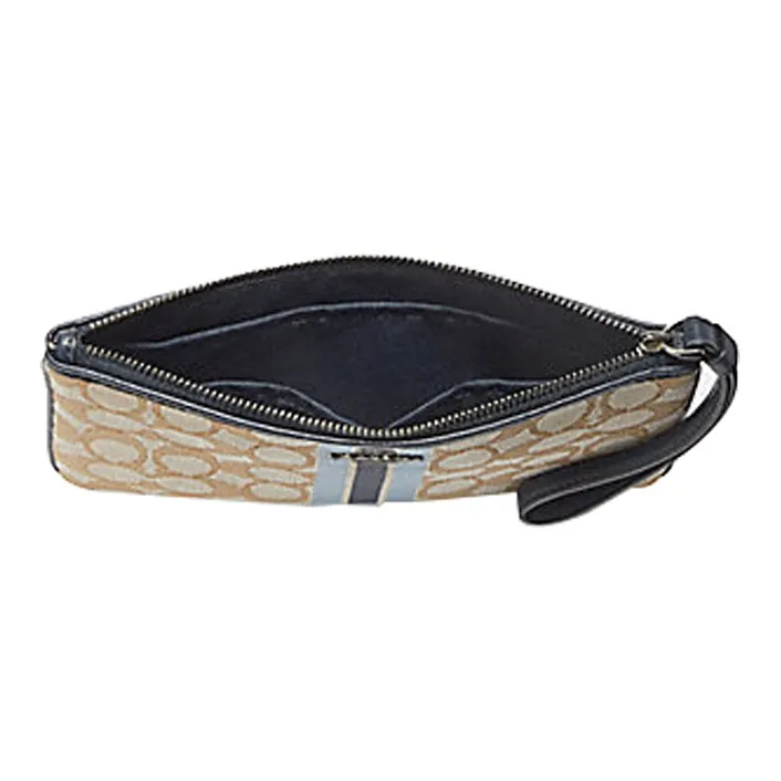 COACH Wristlet Leather Clutch Women's Khaki & Blue-1