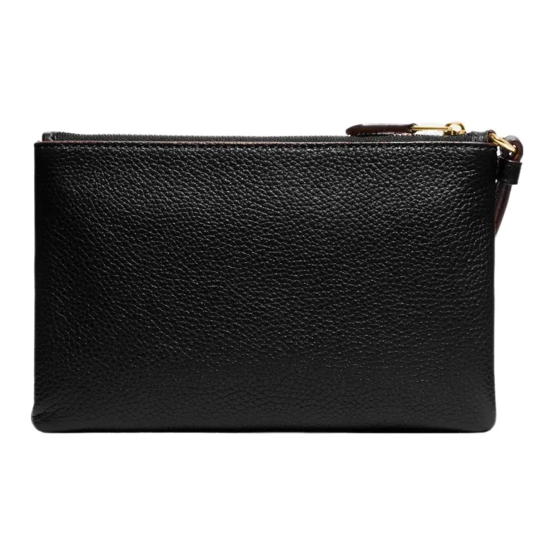 COACH Wristlet Pebbled Leather Wrist Clutches Small Size Women's Black-3
