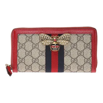 GUCCI Queen Margaret Canvas With Leather Wallet Regular Women's Ebony/Red