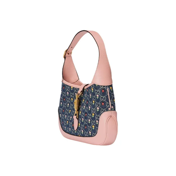 GUCCI Jackie 1961 Canvas With Leather Trim Crescent Shoulder Bag Shoulder Bag Trumpets Women's Pink Blue Multicolor-2