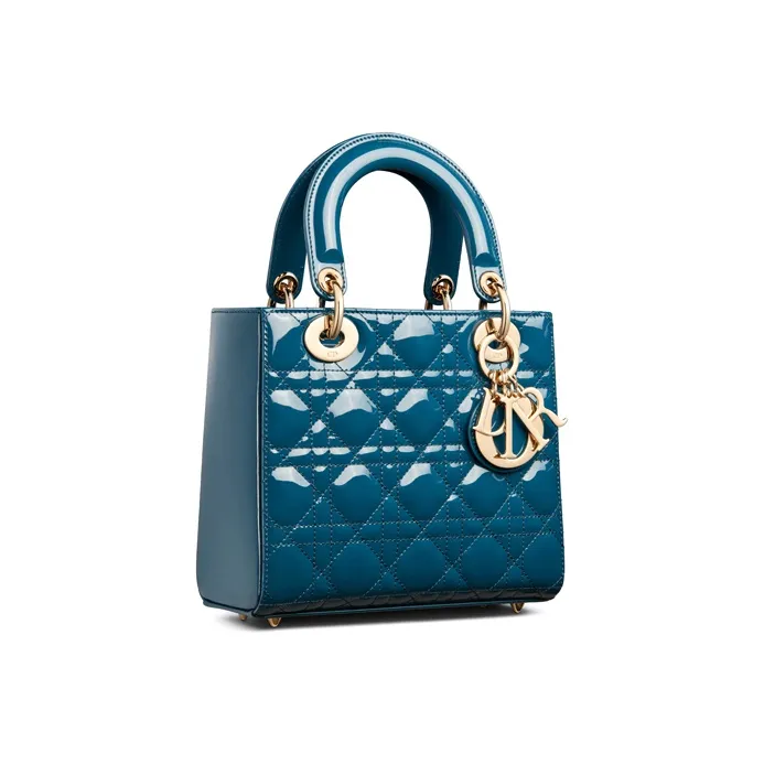 DIOR Lady Dior Patent Leather Calfskin Handbag Shoulder Bag Crossbody Bag Clutch Small Size Women's Gray Blue-1