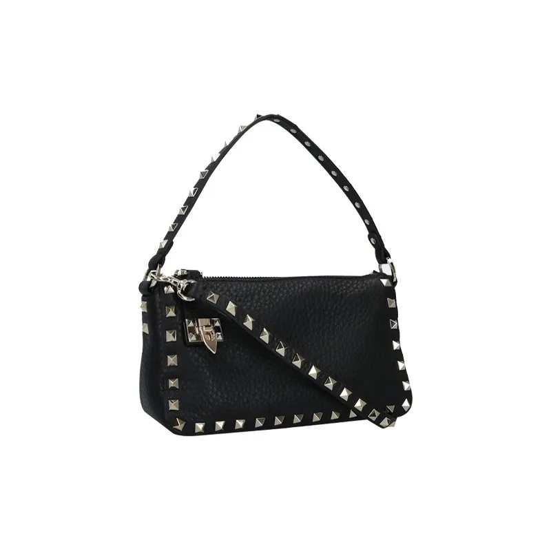 Valentino Rockstud Cow Leather Handbag Women's Black-1