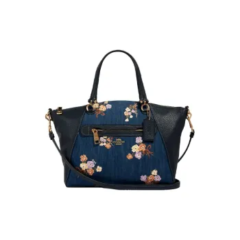 COACH Prairie Leather Crossbody Bag, Shoulder Bag, Handbag Medium Size Women's Denim Blue & Black
