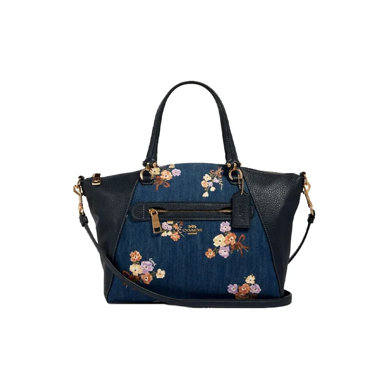 COACH Prairie Leather Crossbody Bag, Shoulder Bag, Handbag Medium Size Women's Denim Blue & Black-0