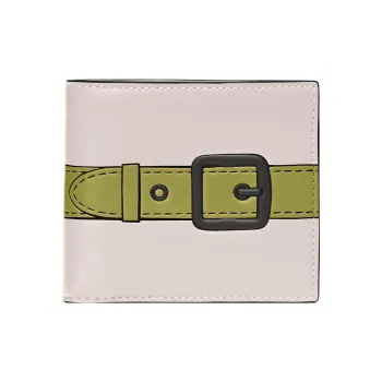 COACH Billfold Wallet Leather Wallet, Card Holder Unisex White/Mustard Green
