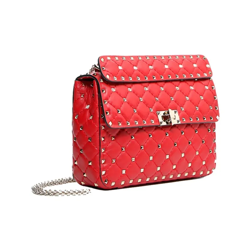 Valentino ROCKSTUD SPIKE Soft Nappa Sheepskin Handbag, Shoulder Bag, Crossbody Bag Medium Size Women's Red-1