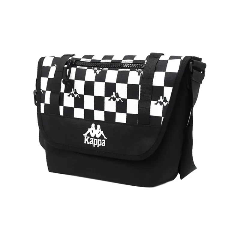 Kappa Polyester Messenger Bag, Shoulder Bag, Crossbody Bag Medium Size Men's Black White Checkerboard-1
