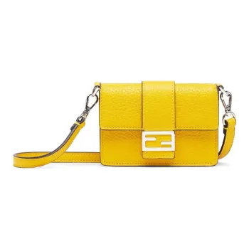 FENDI Baguette Calfskin Baguette Bag Clutch Necklace Pouch Shoulder Bag Men's Yellow