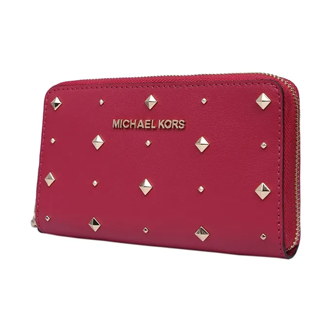MICHAEL KORS Jet Set Travel Cow Leather Clutch Wallet Women's Red-2