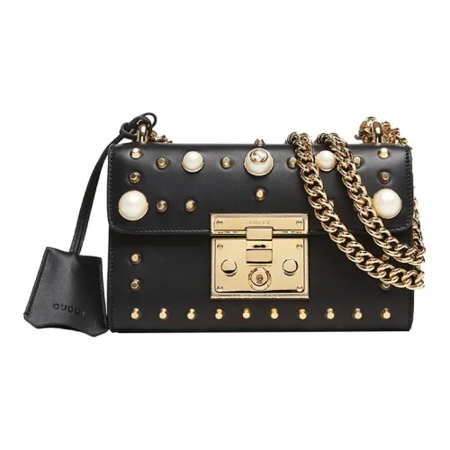 GUCCI Padlock Leather Box Bag, Chain Shoulder Bag, Crossbody Bag Women's Black