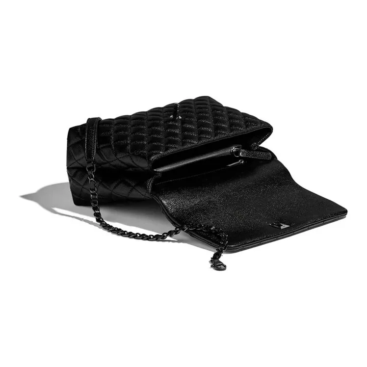 CHANEL Coco Handle Plaid Cow Leather Chain Bag, Shoulder Bag Women's Black-2