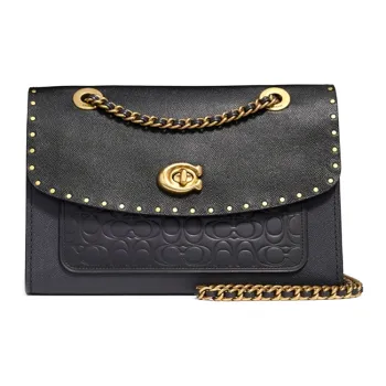 COACH Parker Cowhide Leather Shoulder Bag Crossbody Bag Women's Black
