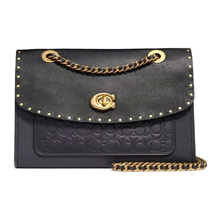 COACH Parker Cowhide Leather Shoulder Bag Crossbody Bag Women's Black-0