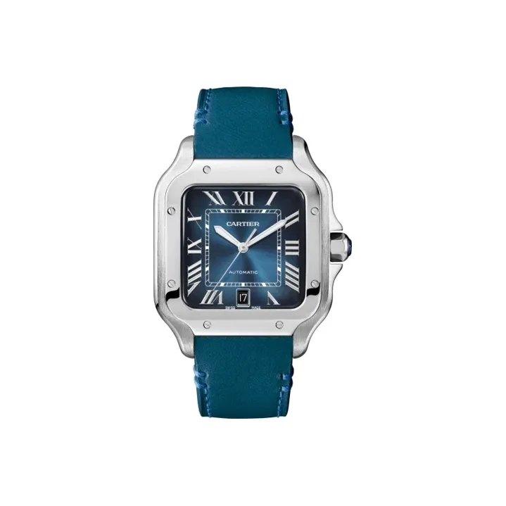CARTIER SANTOS DE Automatic Mechanical Movement Men's Watches Watch 39.8mm Blue Dial Stainless Steel Watchband-1