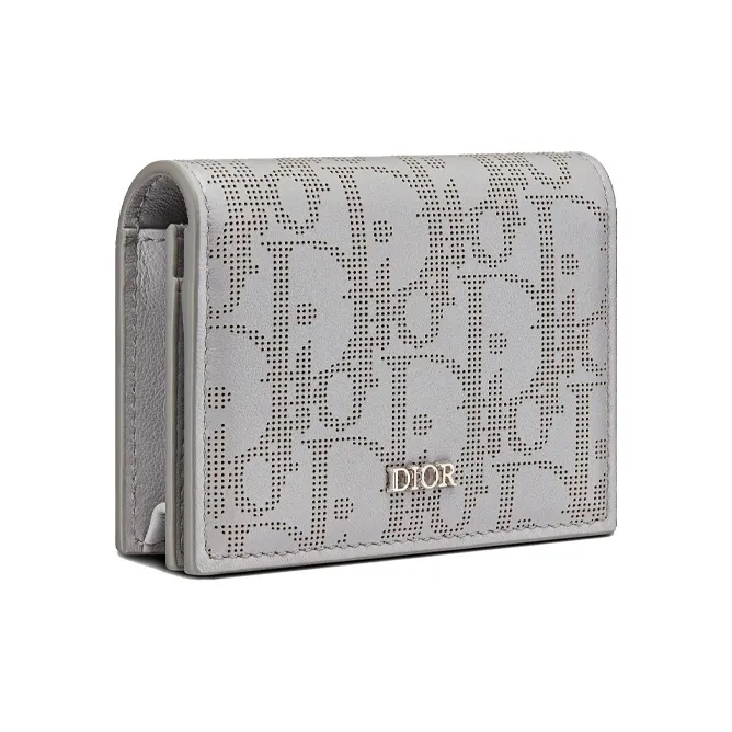 DIOR Leather Card Holder Coin Purse Men's Silver-1