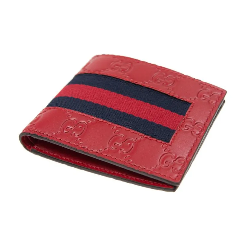 GUCCI Cow Leather Canvas Wallet Men's Red-3