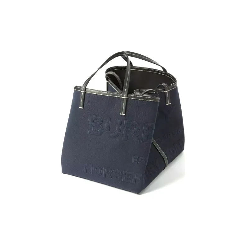 Burberry Cotton Linen Blend Canvas Beach Bag Tote Bag Shopping Bag Canvas Bag One Shoulder Handbag Mini Women's Navy-1