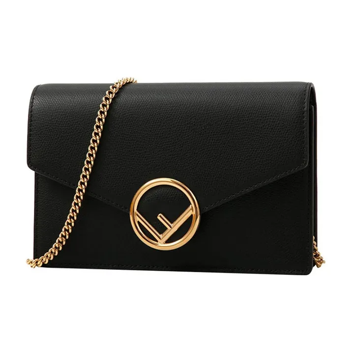 FENDI Calfskin Chain Wallet, Shoulder Bag, Crossbody Bag Mini Women's Black-1