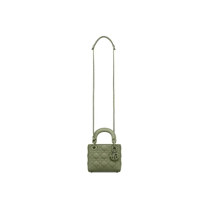 DIOR Lady Dior Cow Leather Wicker Pattern Shoulder Bag Crossbody Bag Handbag Mini Women's Matcha Green-3