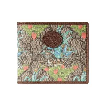 GUCCI Canvas With Leather Cropped Double Fold Wallet Men's Ebony/Brown