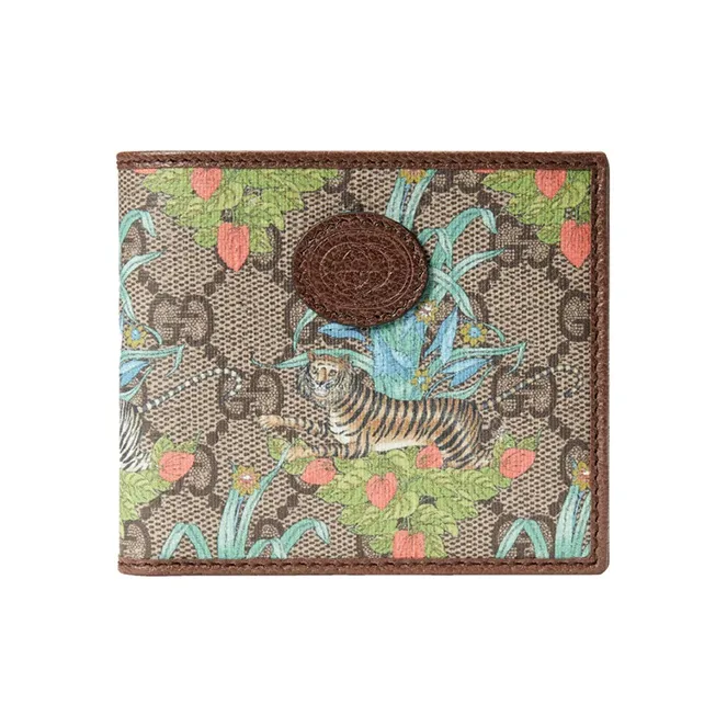 GUCCI Canvas With Leather Cropped Double Fold Wallet Men's Ebony/Brown-0
