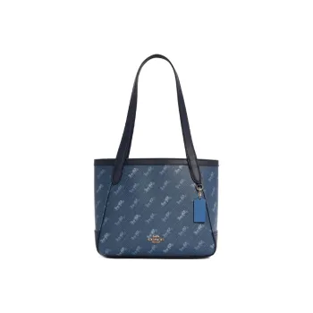 COACH Horse And Garriage Coated Canvas With Leather Tote Bag Shopping Bag Handbag Shoulder Bag Women's Blue