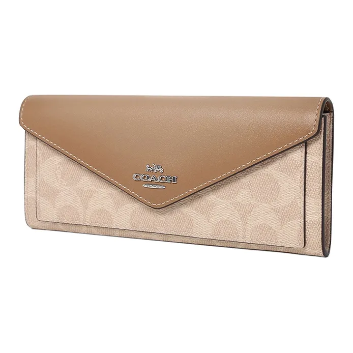 COACH Soft Wallet Coated Canvas With Leather Wallet Women's Taupe-1