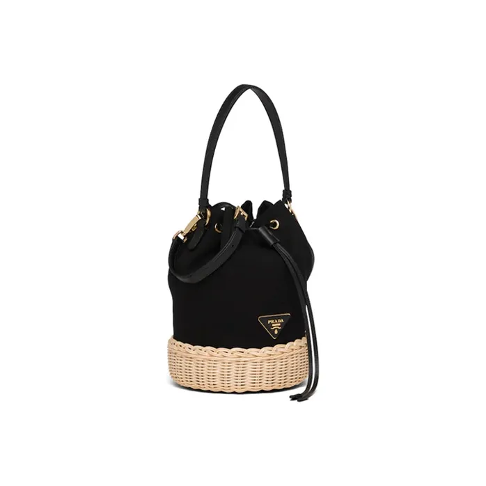 PRADA Canvas Bucket Bag Handbag Women's Tan/Black-1