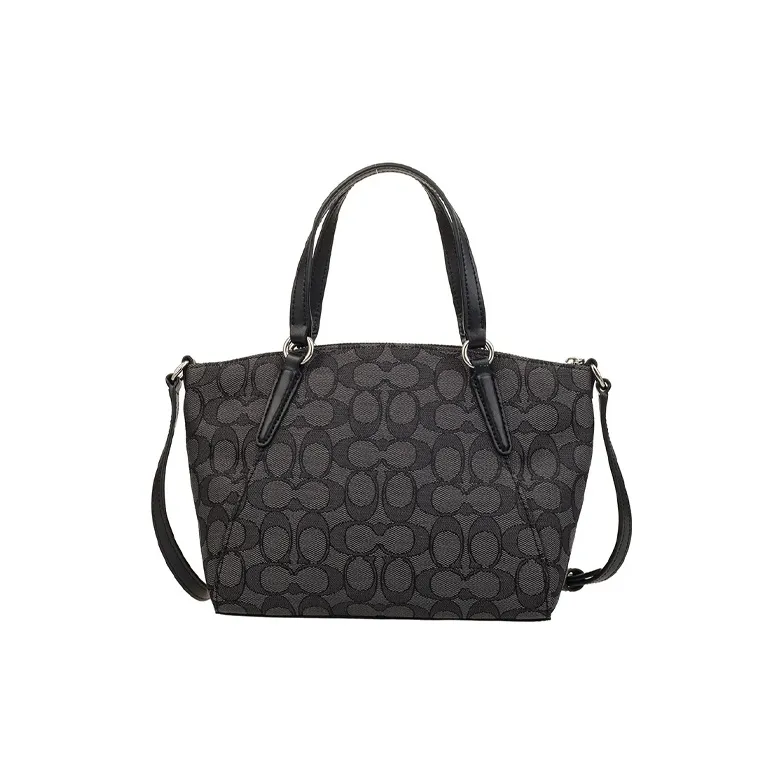 COACH Kelsey Jacquard Fabric With Leather Shoulder Bag Mini Women's Black Gray Color-2