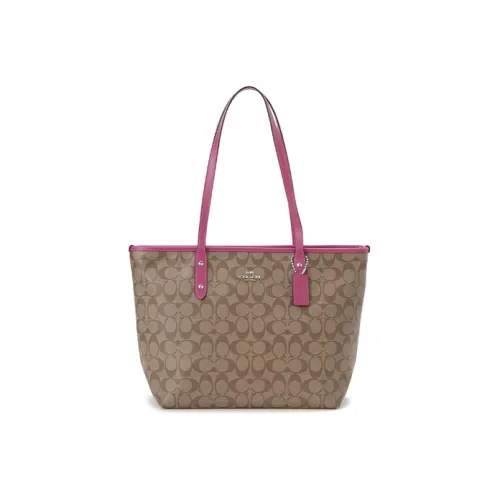 COACH City Zip Tote Monogram Canvas With Leather Tote Bag Shopping Bag Handbag Shoulder Bags Women's Khaki