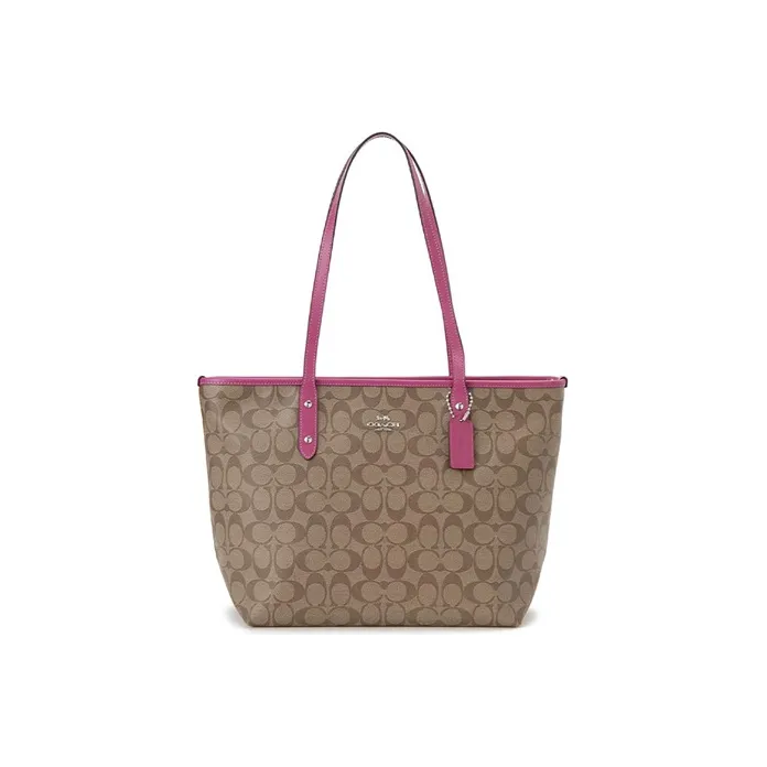 COACH City Zip Tote Monogram Canvas With Leather Tote Bag Shopping Bag Handbag Shoulder Bags Women's Khaki-0