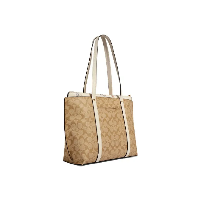 COACH May Canvas With Leather Tote Bag Shopping Bag Handbag Shoulder Bags Women's Khaki-1
