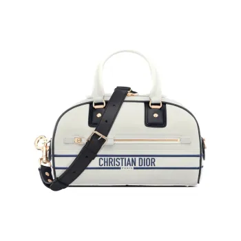 DIOR Vibe Collection Smooth Cow Leather Bowling Bag Shoulder Bag Crossbody Bag Handbag Small Size Women's White