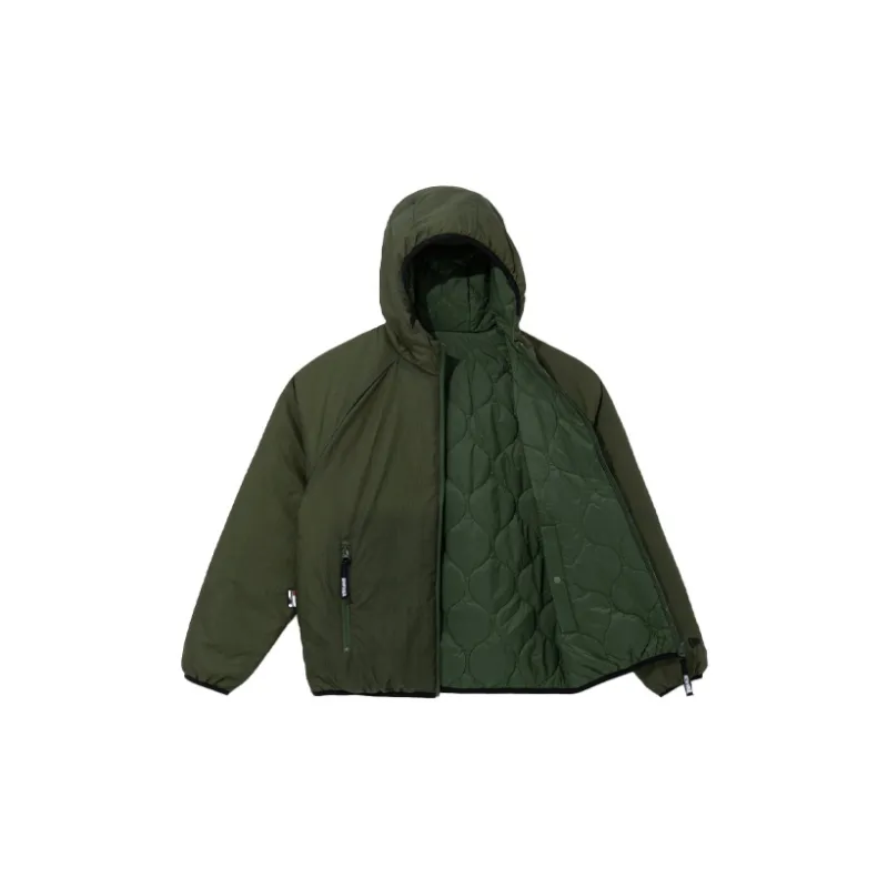 New Era FW21 Solid Color Hooded Fitted Moderate Regular Edition Puffer Jacket Unisex Olive Green-2