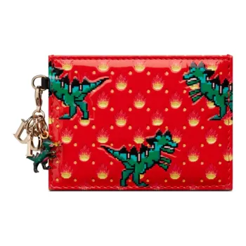DIOR Lady Dior Cow Leather Card Clip Card Holder Women's Orange