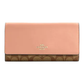 COACH Trifold Wallet Coated Canvas With Leather Card Holder, Wallet Women's Pink