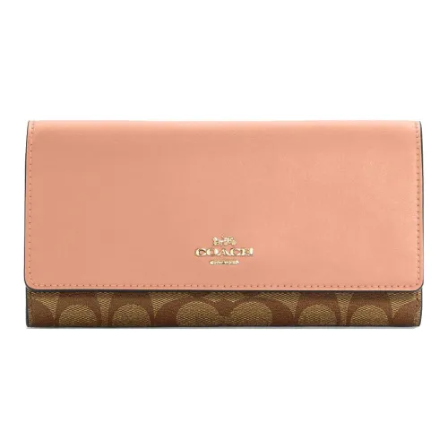 COACH Trifold Wallet Coated Canvas With Leather Card Holder, Wallet Women's Pink