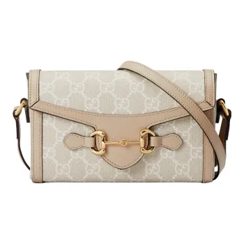 GUCCI Horsebit 1955 Canvas With Leather Trim Box Bag Shoulder Bag Crossbody Bag Mini Women's Beige/White