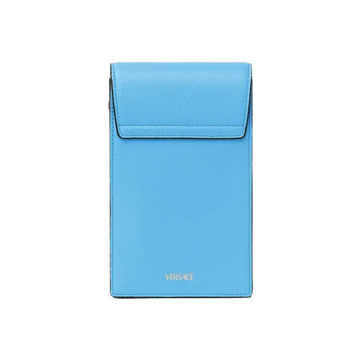 VERSACE Cow Leather Portable One Shoulder Crossbody Cell Phone Pouch Women's Blue-2