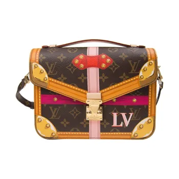 LOUIS VUITTON Leather Messenger Bag Shoulder Bag Crossbody Bag Handbag Women's Brown/Yellow