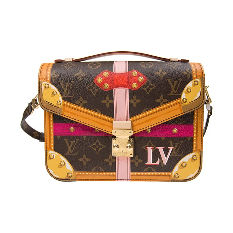 LOUIS VUITTON Leather Messenger Bag Shoulder Bag Crossbody Bag Handbag Women's Brown/Yellow-0