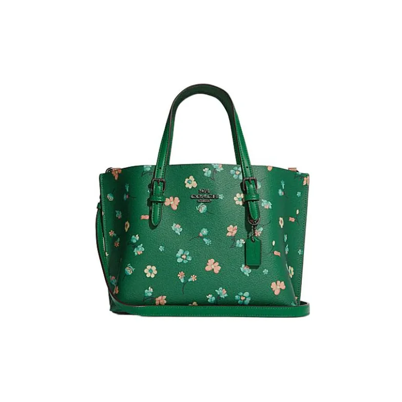 COACH Mollie Leather Tote Bag, Shopping Bag, Handbag, Shoulder Bag Medium Size Women's Green-0