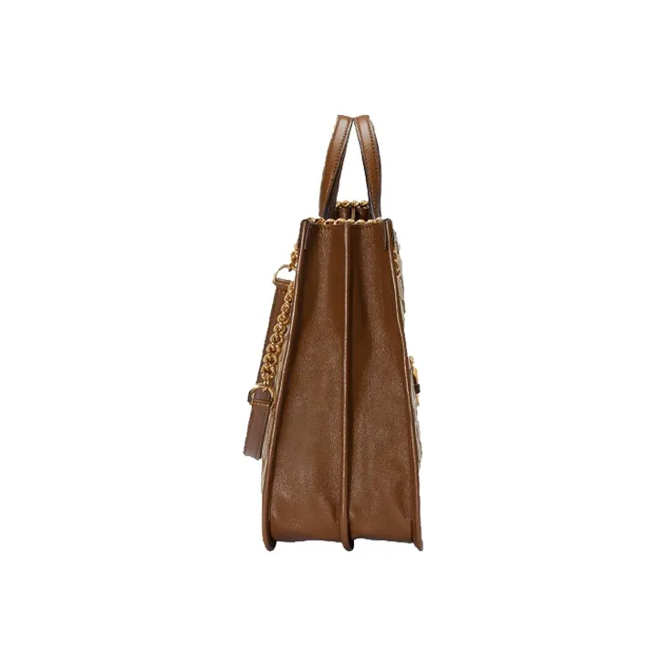 GUCCI Horsebit 1955 Canvas With Leather Tote Bag Shopping Bag Handbag Shoulder Bag Medium Size Unisex Ebony/Brown-2