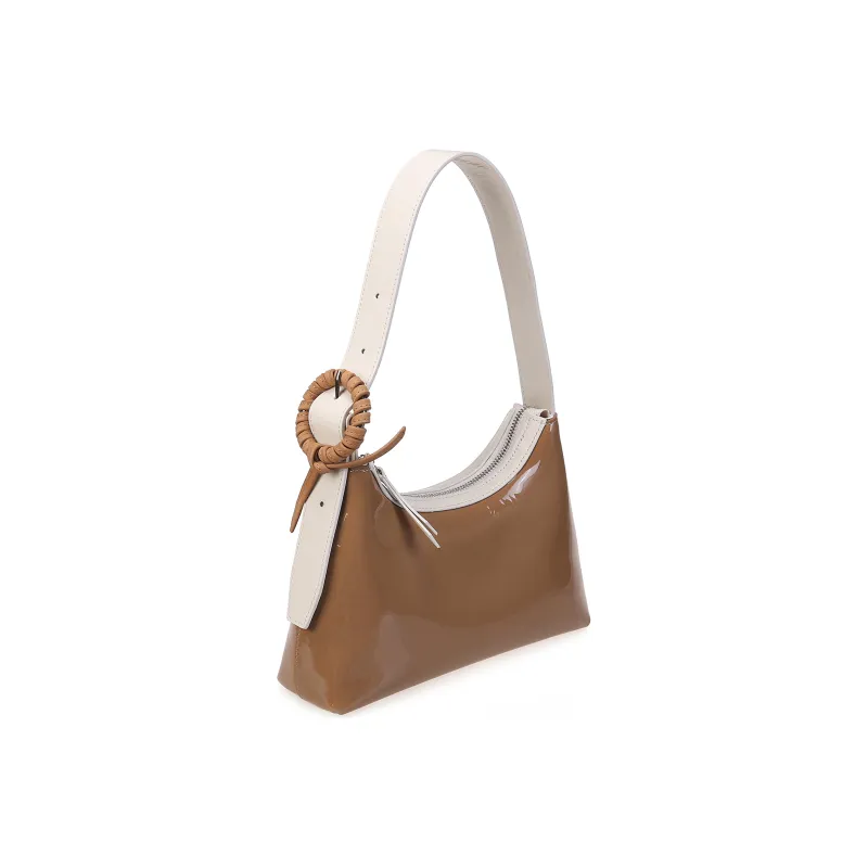 QULU Patent Leather Top Grain Cow Leather Shoulder Bag Baguette Bag Shoulder Bag Regular Women's Coffee/Green-1