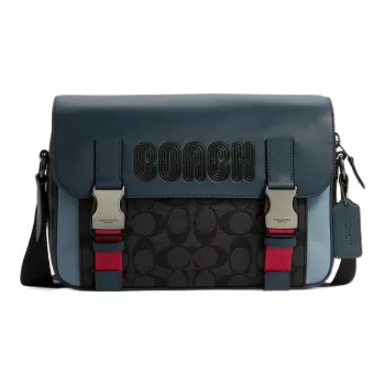 COACH Track Canvas With Leather Shoulder Bag, Crossbody Bag Tubas Men's Black, Gray, & Blue